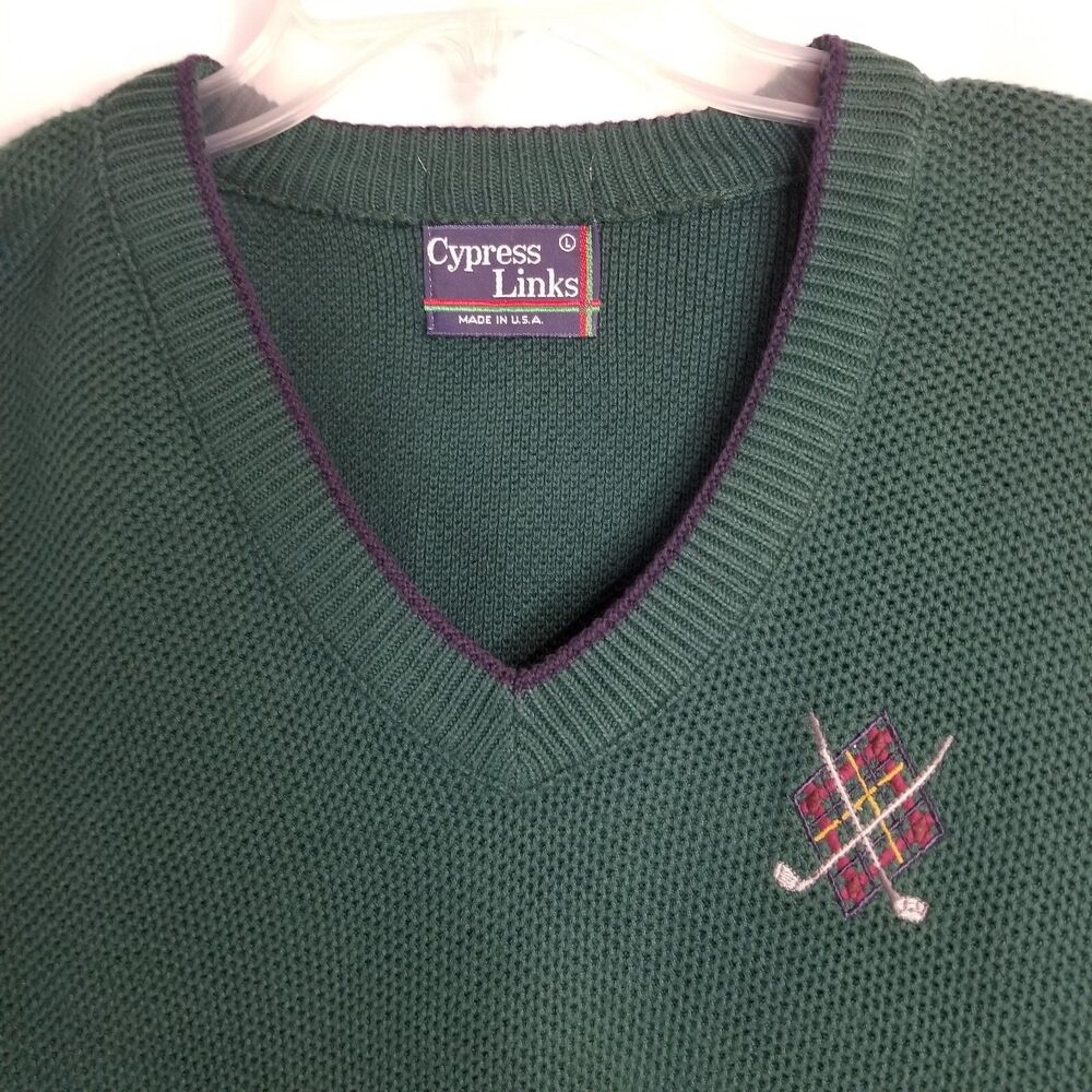 Men's Golf Knit Vest V-Neck  Hunter Green Embroidered  LOGO Vintage Size Large - Picture 3 of 5
